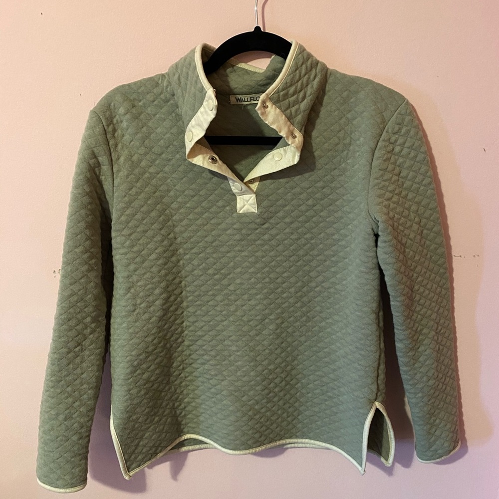 Olive green quilted 1/4 zip pullover